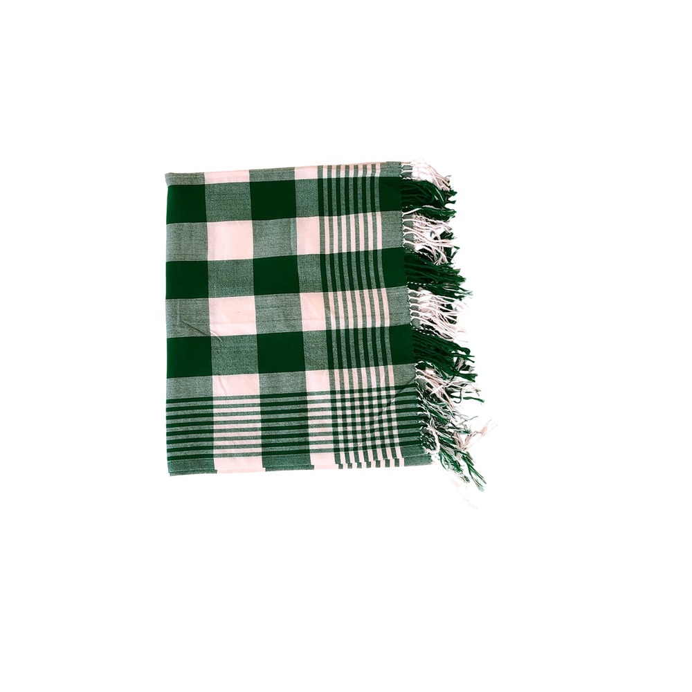 Classic Green White Buffalo Check Plaid Blanket Fringe Throw Cozy Comfort